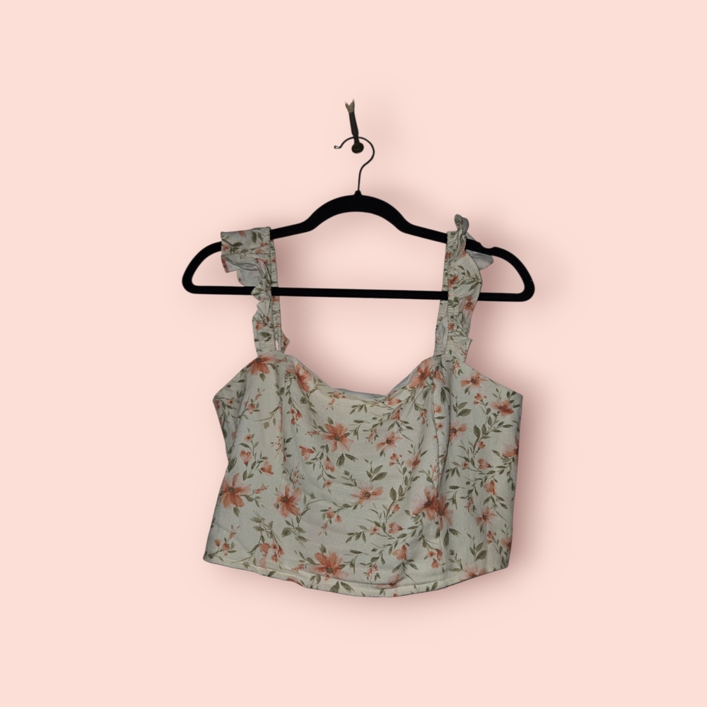 Altar'd State Floral Ruffle Strap Top